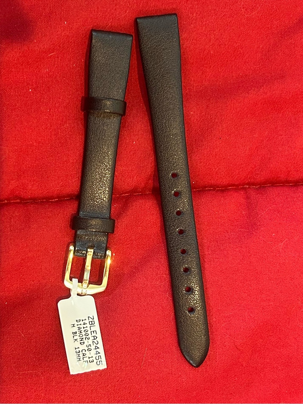 NWT Vintage Hirsch Diamond Calf 13mm Black Leather Watch Band Strap |Gold Buckle